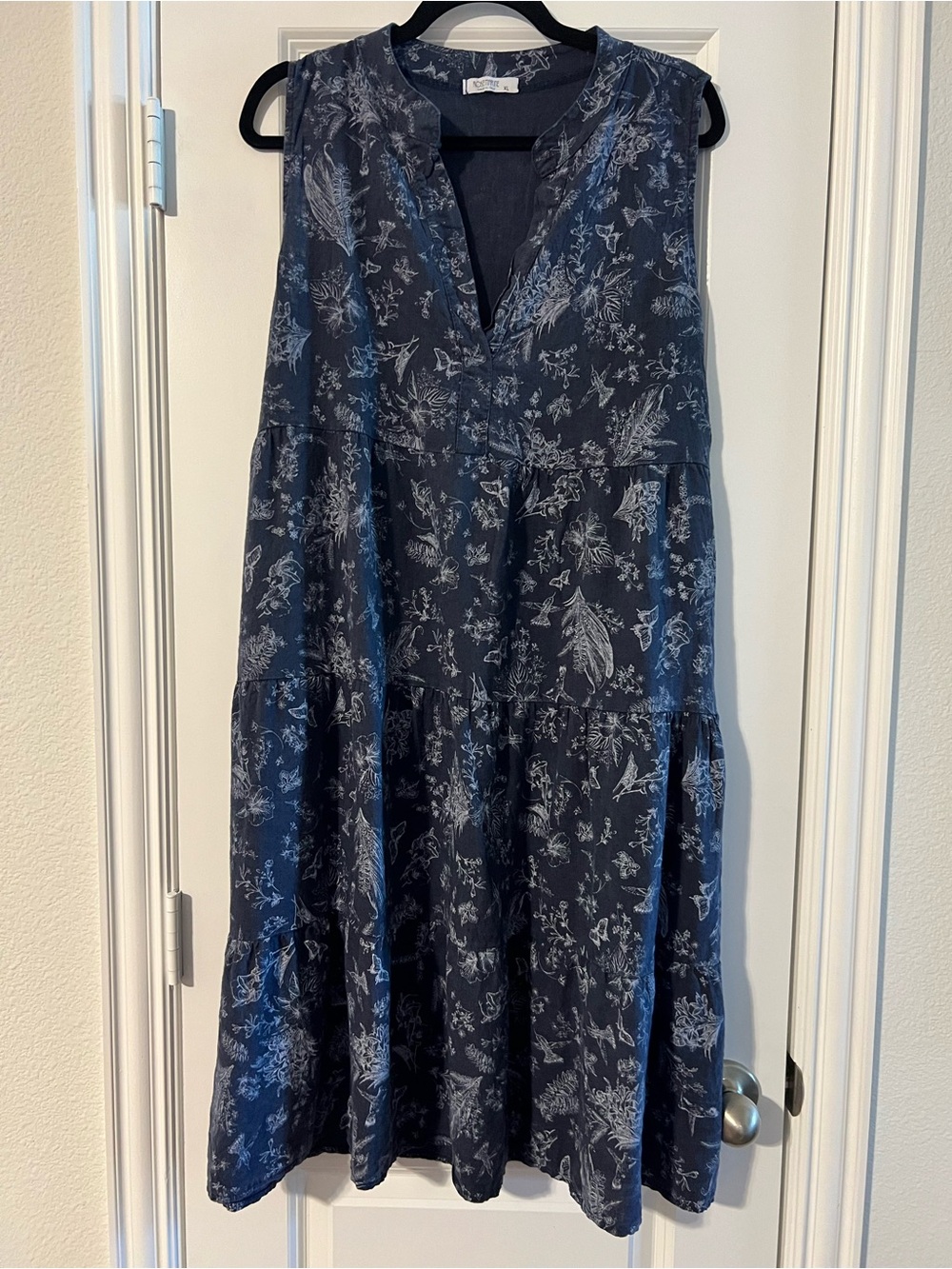 Sleeveless Navy Floral Tiered Dress